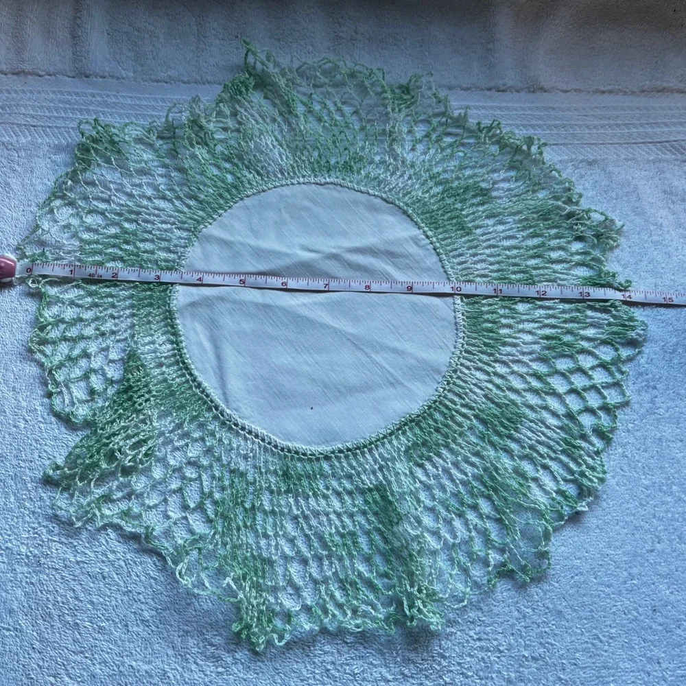 13in Vintage Handmade Crochet Linen Doilies Set of 4 Multi-Color Trim